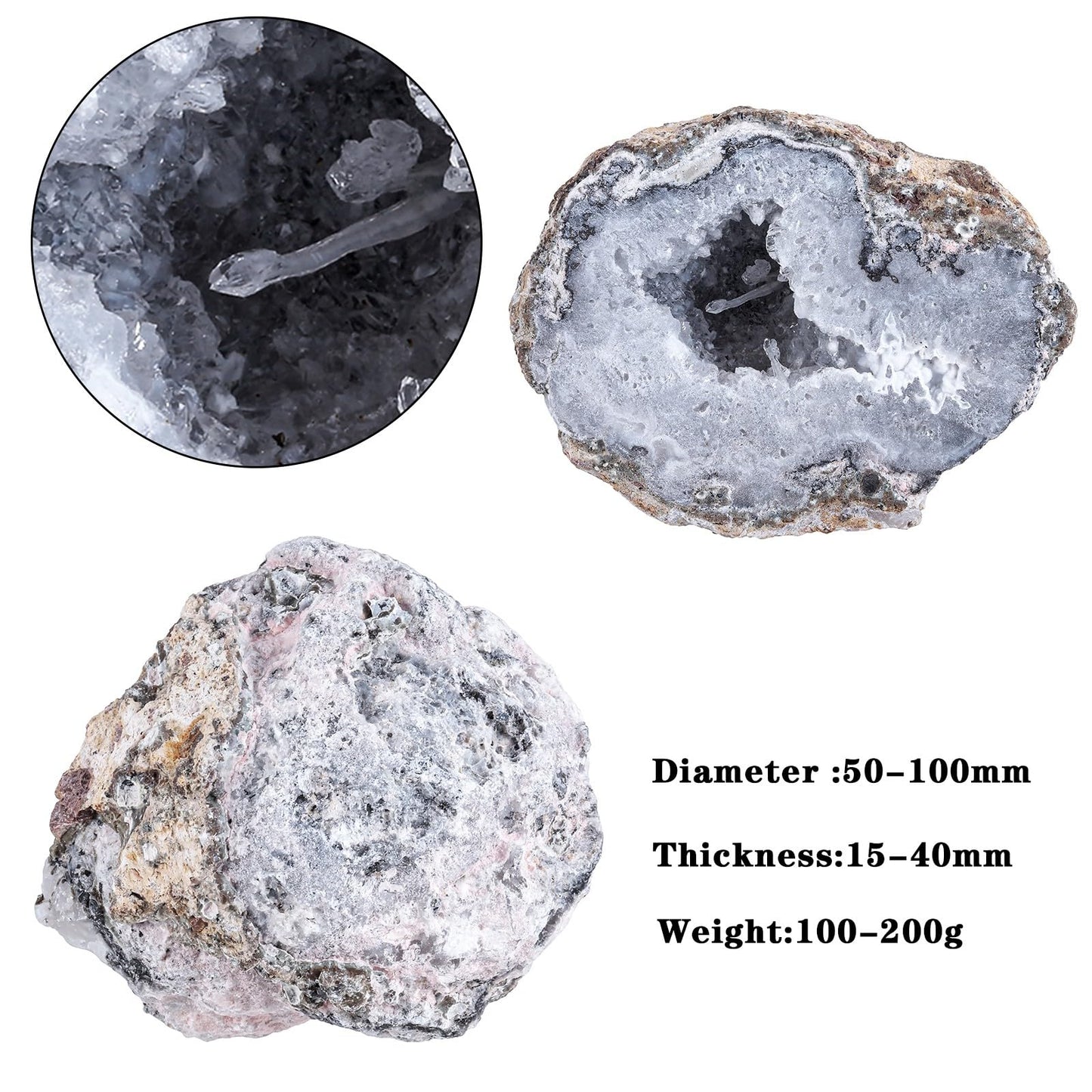 mookaitedecor 0.22-0.44 LB Natural Agate Geode Crystal Cluster Druzy, Irregular Quartz Geode Stone Collection Mineral Specimen Home Office Decor