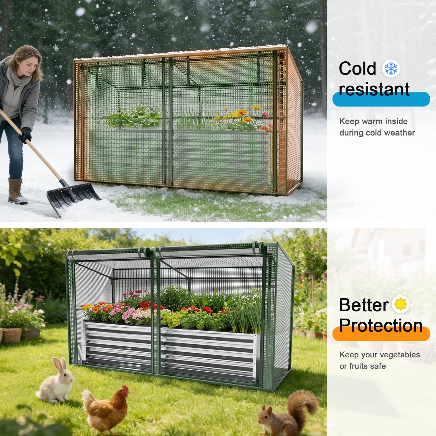 HEAHOLD Galvanized Raised Garden Bed with Greenhouse Cover – 17" Tall Metal Planter Box for Vegetables, Herbs, Flowers, Raised Garden Beds Outdoor with Green Cover for Patio, Balcony, Backyard
