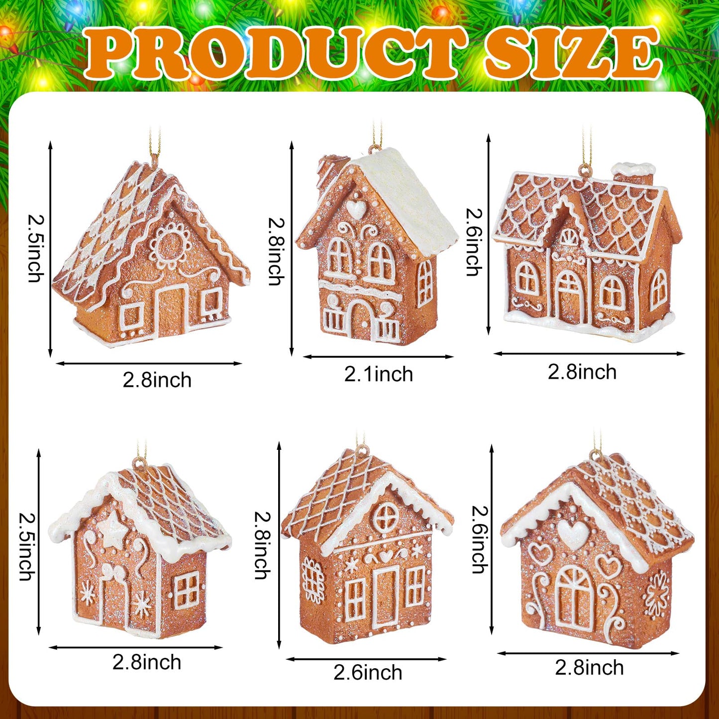 Weysat 6 Pcs Christmas Gingerbread House Ornament Glitter Christmas Tree Decorations Brown Gingerbread House Hanging Ornament for Xmas Tree Home Winter Party Decoration