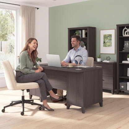 Bush Home 60-Inch Office Desk with Drawers, Computer Desk with File and Box Drawers, Home Office Workstation with Storage Cabinet, Writing Desk Furniture, Somerset Collection, Storm Gray