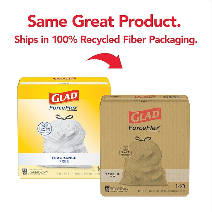 Glad ForceFlex Tall Kitchen Drawstring Trash Bags, 13 Gal, Fragrance Free