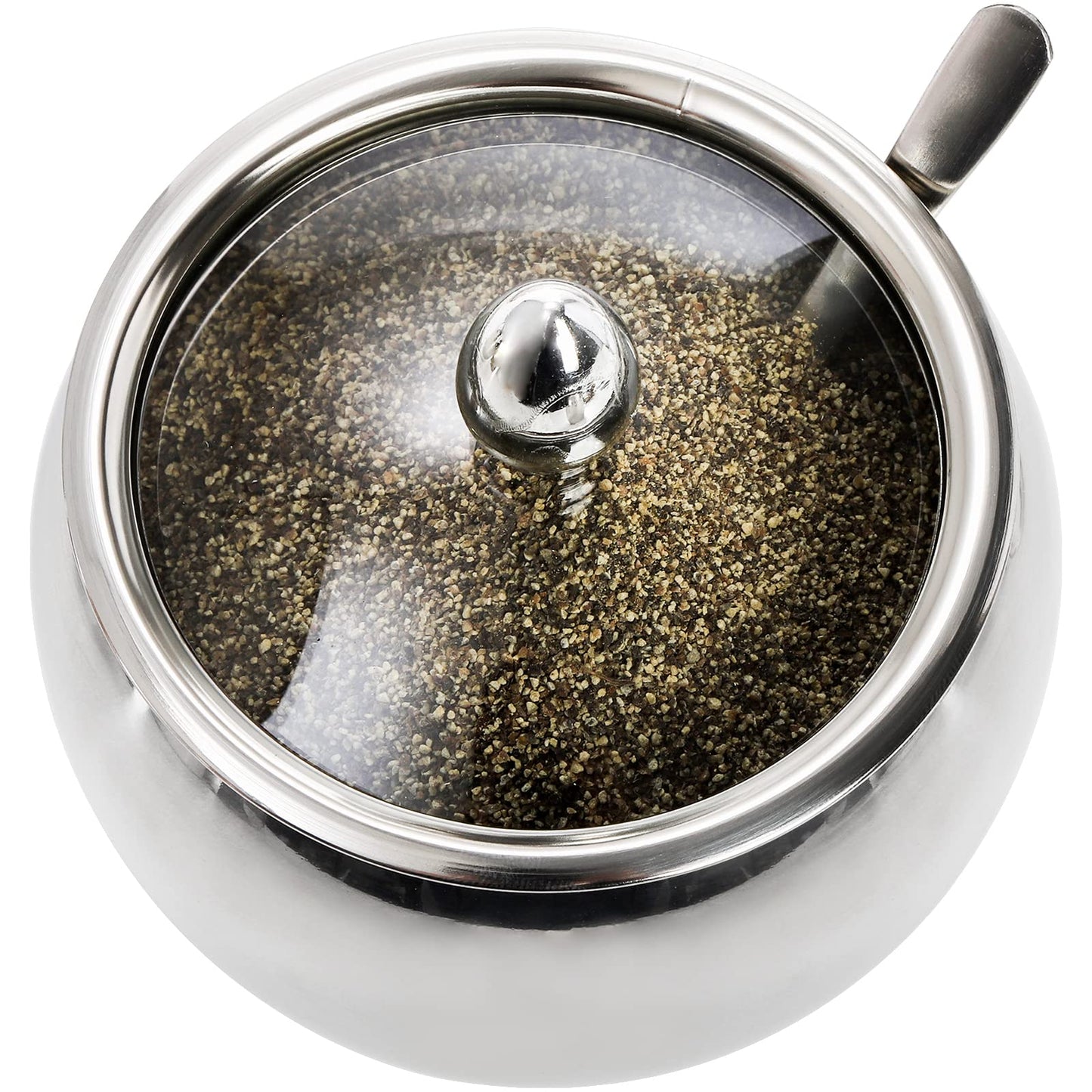 Hedume 3 Grids 304 Stainless Steel Seasoning Containers Set with Lid Spoon and Tray, Condiment Jar Spice Container, Condiment Canisters Pots for Serving Sugar, Pepper, Salt, Spice