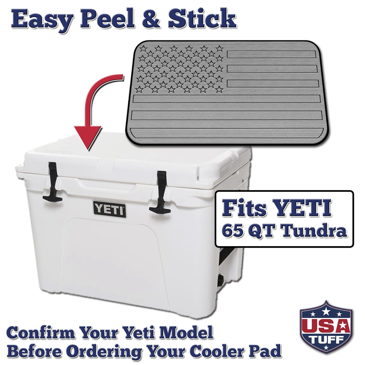 USATuff SeaDek EVA Mat Cooler Pad fits YETI 65 Tundra | Peel & Stick Application | Non Slip Comfort Accessories - US Flag (StormGray-Black)
