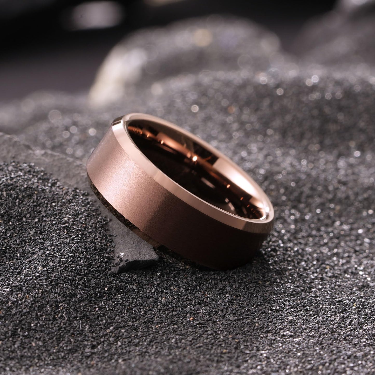 King Will Brown Basic Tungsten Rings For Men 8mm Wedding Band Polished Edge Brushed Matte Promise Ring Comfort Fit, Size 12