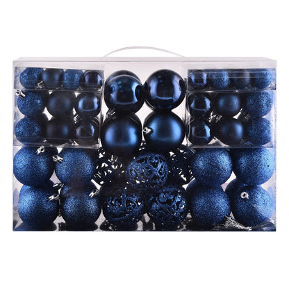 Christmas Balls Tree Ornaments Set, Shatterproof Xmas Decorations Set with Reusable Hand-held Gift Package for Holiday Indoor Tree Decor (100Pcs, Dark Blue)