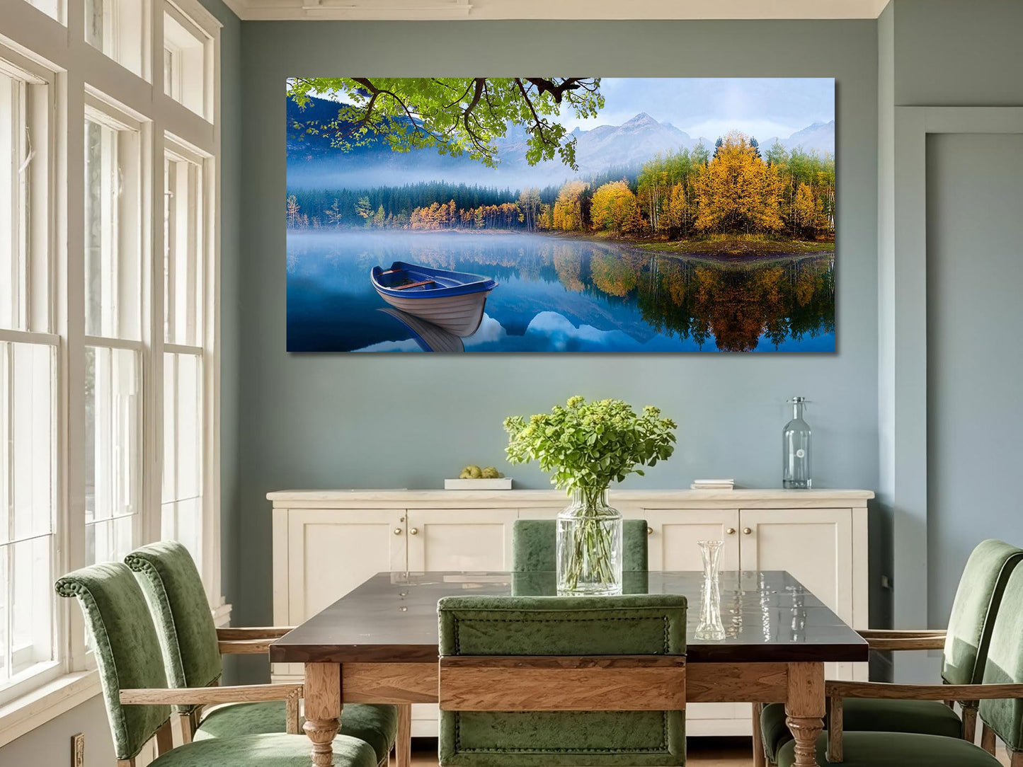 Arjun Tree Wall Art Canvas for Living Room Blue Tree of Life Nature Teal Abstract Textured Painting Picture Modern Panoramic Landscape Artwork Framed Bedroom Home Office Decor, Large Size 40"x20"