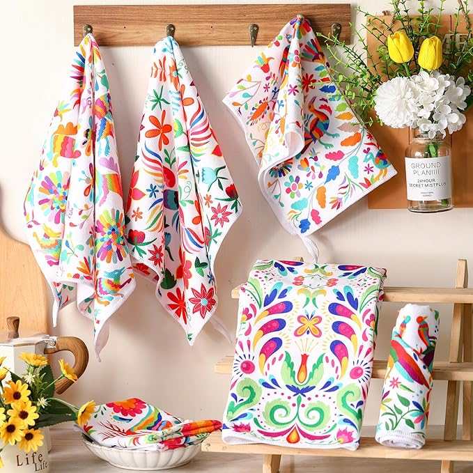 Breling Set of 6 Mexican Kitchen Towels Dia De Los Muertos Decorations Mexican
