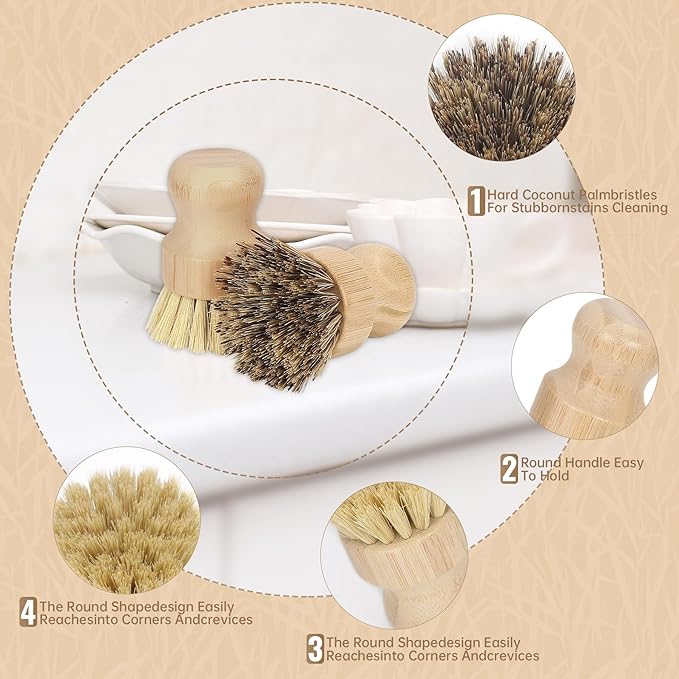 2-Pack Bamboo Dish Brush – Natural Dish Scrub Brush