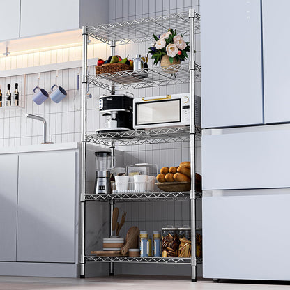 M MZG 2 PCS Storage Shelving Utility Shelving Unit 5-Tier Utility Shelving Unit Steel Organizer Wire Rack for Home,Kitchen,Office (13.7" D x 23.6" W x 62.4" H) (Black+Chrome)