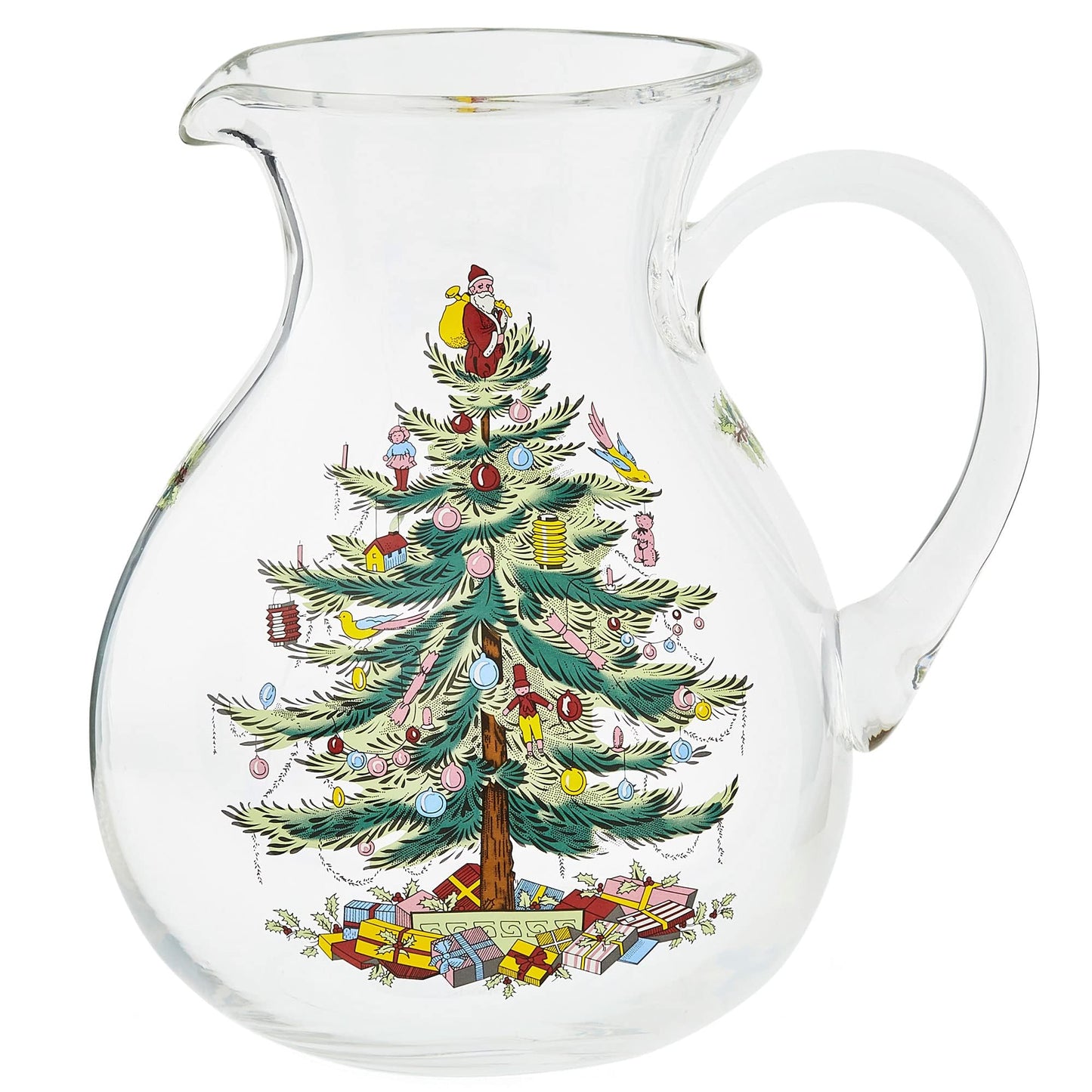 Spode Christmas Tree Glass Pitcher with Handle - Festive Holiday Beverage Server, Seasonal Drinkware for Entertaining, 6 Pint Capacity, Classic Glass Serveware - Celebrate Christmas Traditions