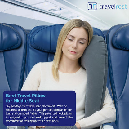 TRAVELREST Ultimate Travel Neck and Body Pillow - Unparalled Support Design, Essentail for Bus, Train, Airplane, Office, Wheelchairs, Comfort and Support, Rolls Up, Straps to Airplane Seat & Car- Grey