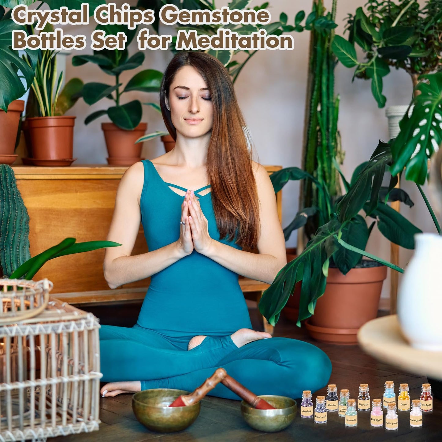 LemonRoad 120 Pcs Crystal Chips Gemstone Bottles Set Include 50 Pcs Gemstone Bottles 12 Colors of 1200g Healing Crystals Chips Wicca Gem Stones Kit Witch Gifts Craft Supplies