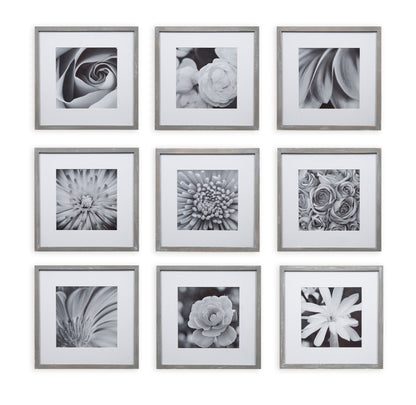 GALLERY PERFECT 12x12 Picture Frames, 9 Piece Set with Real Glass Cover for 8x8 Photos With Mat, Picture Frames Collage Wall Decor for Gallery Wall, Home Decor, Grey