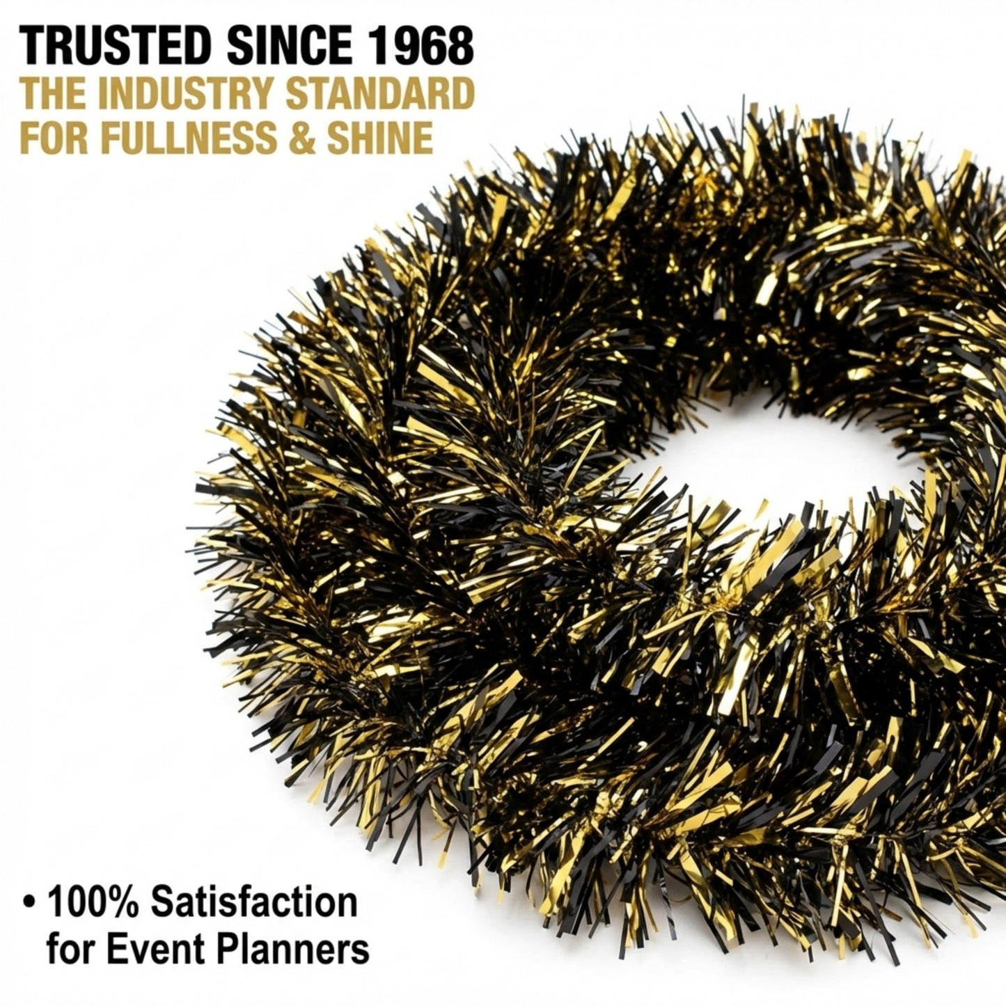 Anderson's Metallic Black & Gold Tinsel Twist Garland, 25ft Holiday Decoration, Christmas Tree Trim, Parade Float Decor, Party Supplies, Halloween, Graduation, Indoor Outdoor Event Garland