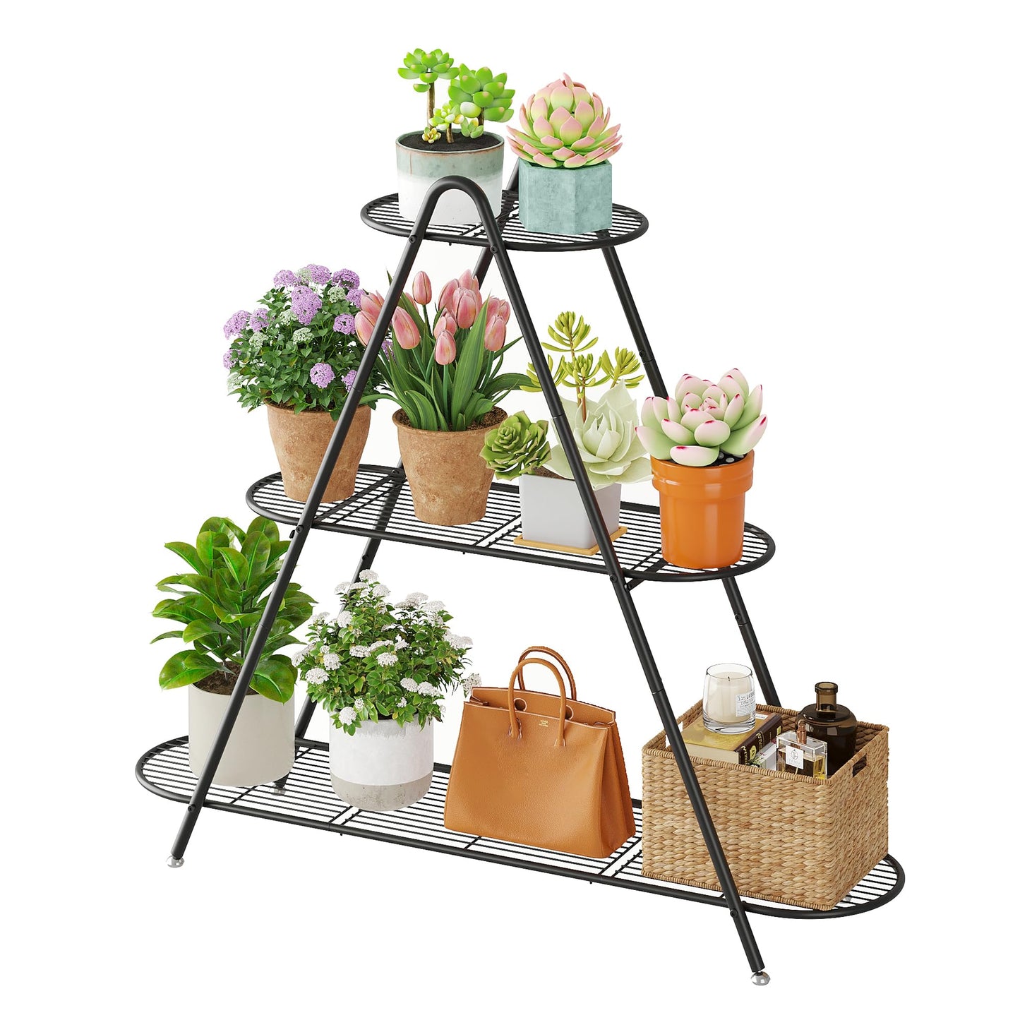 3-Tier Plant Stand Metal Plant Rack Shelf Heavy Duty Indoor Outdoor Shoe Shelf Rack for Multiple Flower Pots Multi-Purpose Storage Organizer for Living Room Patio Garden Entryway Balcony (Black)