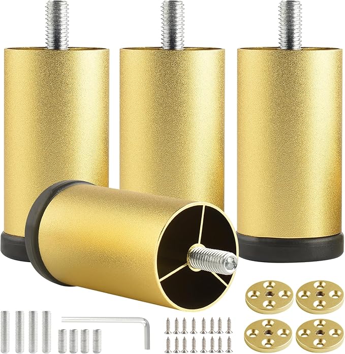 4 Pack Gold Furniture Legs 3 Inch Dresser Support Feet Metal Cabinet Adjustable