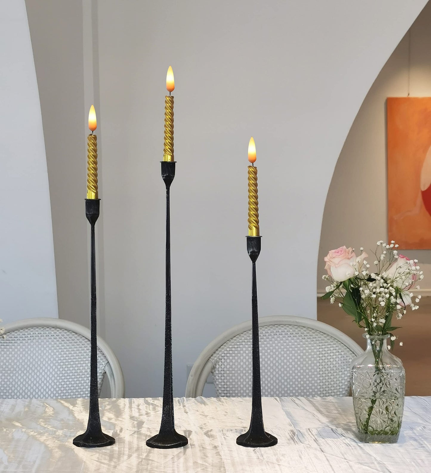 Iron Taper Candle Holder - Decorative Candle Stand - Candlestick Holder for Wedding, Dinning, Party, Set 3