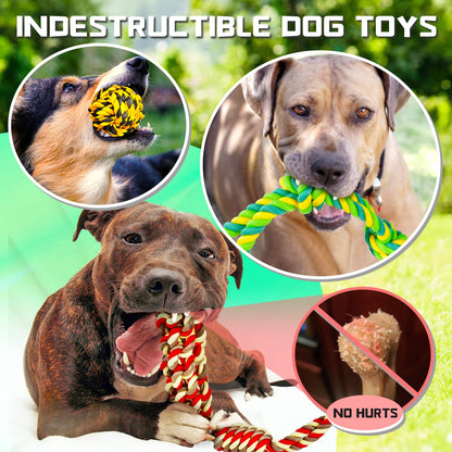 SHARLOVY XL Chew Toys for Aggressive Chewers Large Breed, 14 Pack Tough Indestructible Toys, Durable Puppy Teething Chews, Heavy Duty Cotton Rope Toys for Large Dogs