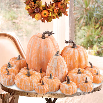 Benjia 16 Pcs Artificial Pumpkins Fall Decorations, Large Terracotta Fake Pumpkin Decorative Foam Faux Pumpkins for Indoor Outdoor Autumn Harvest Halloween Thanksgiving Table Decorations (Terracotta)