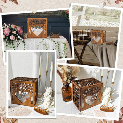 OurWarm Wedding Card Box with Acrylic Window, Wooden Gift Card Box for Wedding Decorations for Reception, Rustic Brown Wood Money Keepsake Boxes for Wedding Decor Baby Shower Birthday Graduation Party