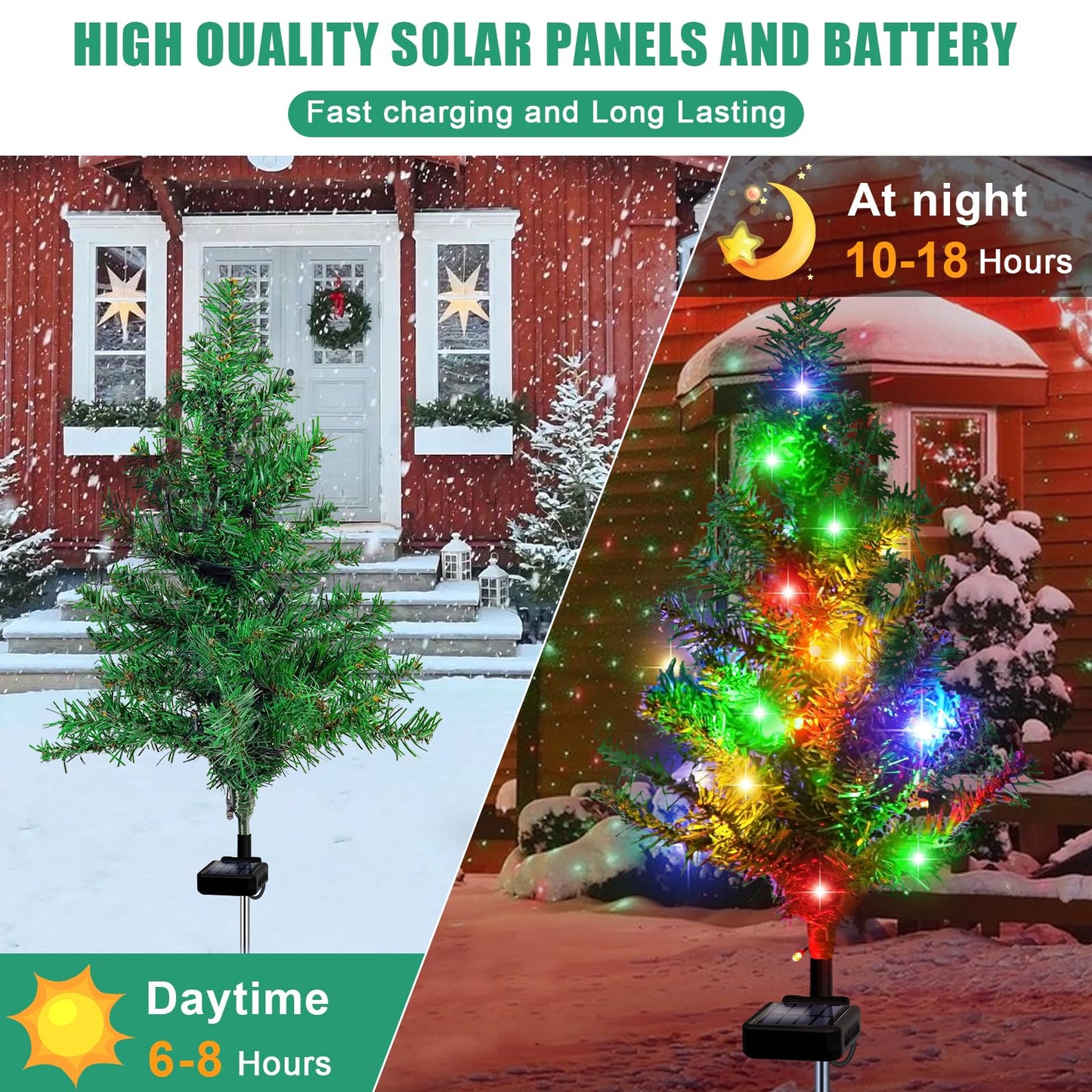 Solar Christmas Tree 4 Pack Garden Stake Light Waterproof Outdoor Christmas Decorations,2 Modes Solar Xmas Christmas Lights for Yard Front Porch Pathway Grave Garden Decor