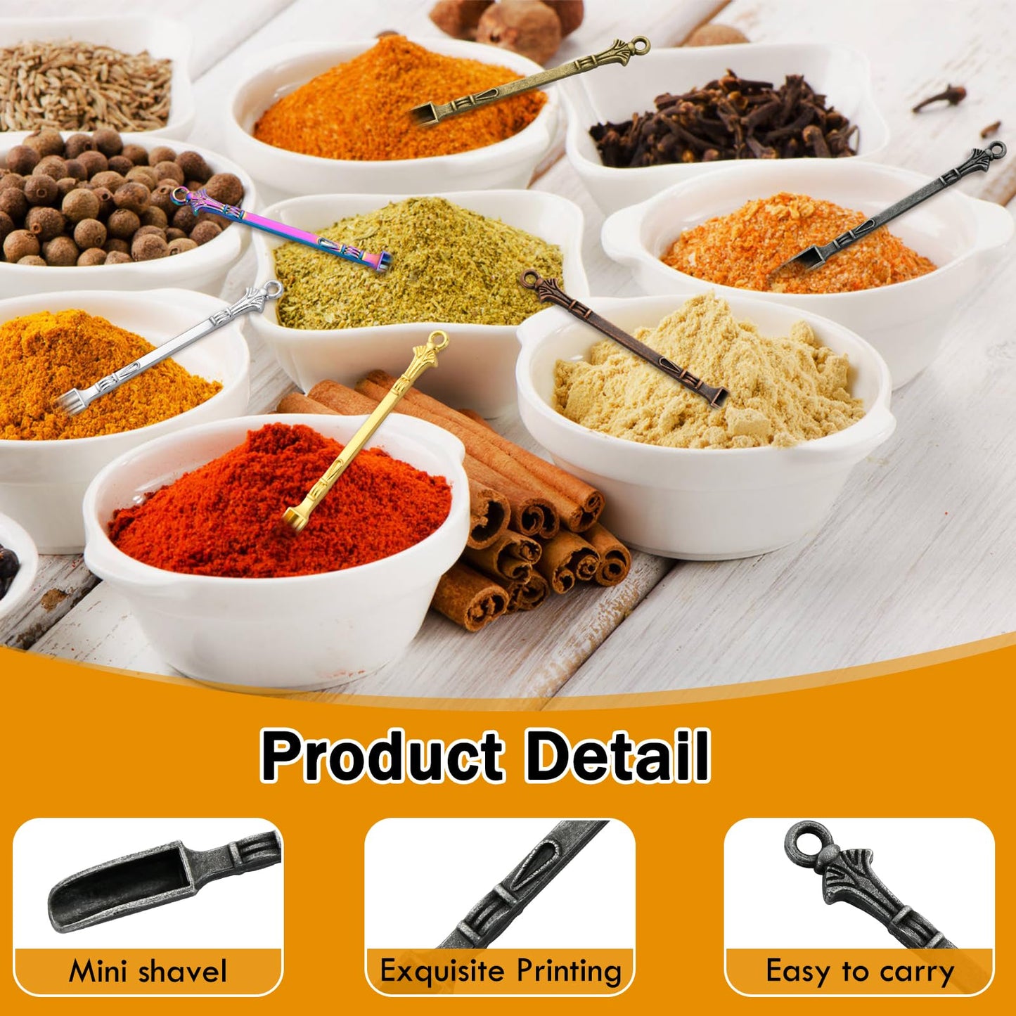 Boocalny 60Pcs Mini Shovel Spoons, 3.23 inch Metal Spices Power Scoop, Tiny Spoons for Powder, Mini Pendant Spoon for Measuring Spices, Herbs, Powder, Coffee, Sugar, DIY Craft (Muticolor)