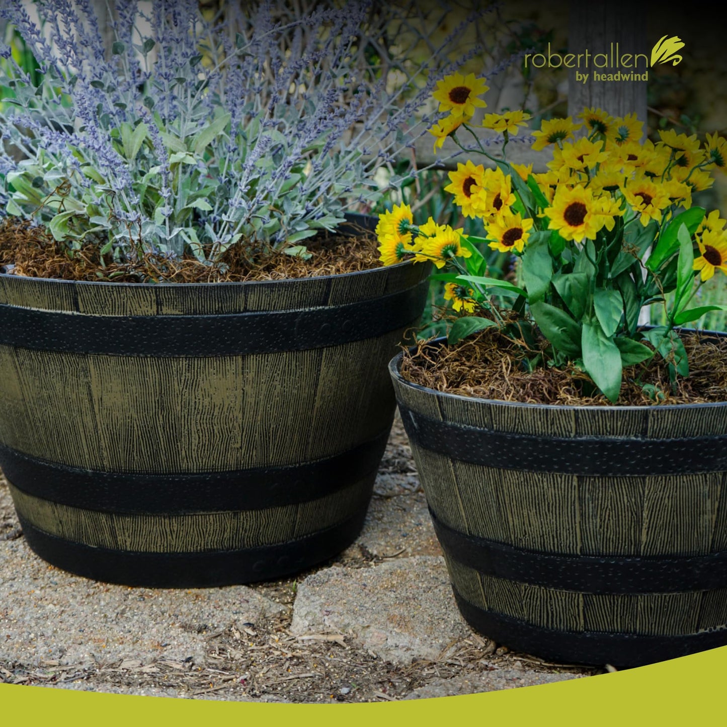 Headwind Whiskey Barrel Planter – 15 Inch Old Wood Barrel Planters for Outdoor Plants – Weather-Resistant Flower Pot with Wooden Finish – Decorative Indoor & Outdoor Garden Planter by Robert Allen