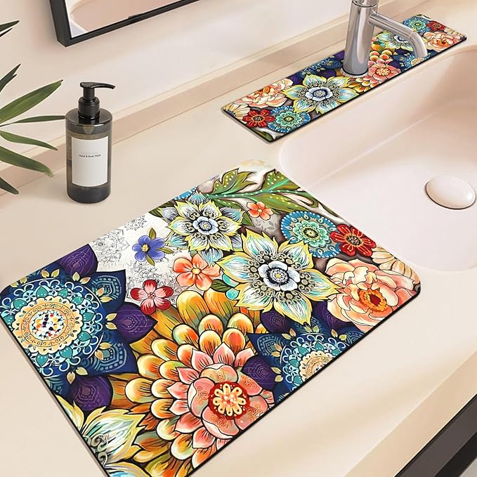 19.5" x 12" Dish Drying Mat & 24" x 5.5" Sink Splash Guard, Super Absorbent