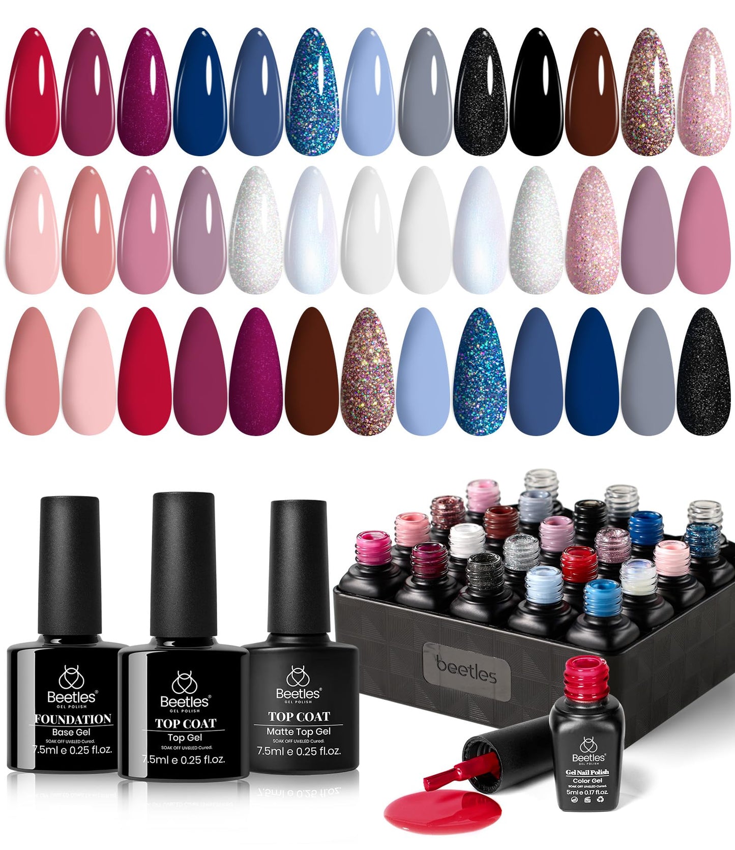 beetles Gel Polish Set - 23Pcs Macaroon Color Gel Nail Kit with Glossy Matte Top Coat Base Coat Yellow Pink White Purple Blue Glitter Bright Uv Nails Paradise Pastel Gel Halloween Gifts for Women