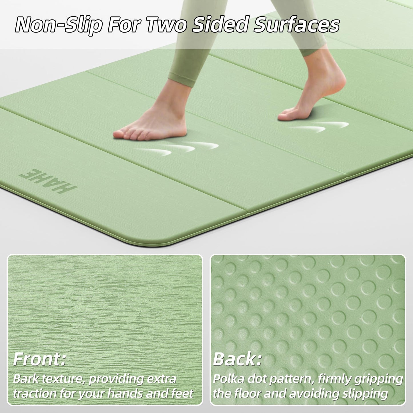 Foldable Yoga Mat,74"Lx32"Wx1/3"Thick,Folding Exercise Mat,Non-slip Wide Pilates Mats for Home Workout/Travel, Portable Yoga Mat Thick for Yoga/Pilates/Camping/Floor Exercises (Green)
