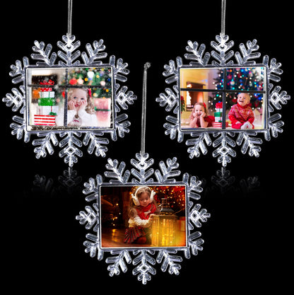 Yookeer 3 Pcs Christmas Snowflake Hanging Photo Frame Snowflake Ornaments Xmas Picture Ornaments Christmas Acrylic Photo Decorations Picture Frame for Xmas Tree (Classic)
