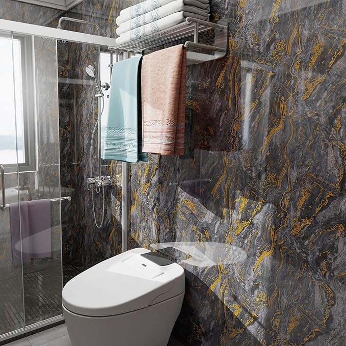 Grey Gold Marble Contact Paper for Countertops A Set of 23.6" X 197"Glossy Peel