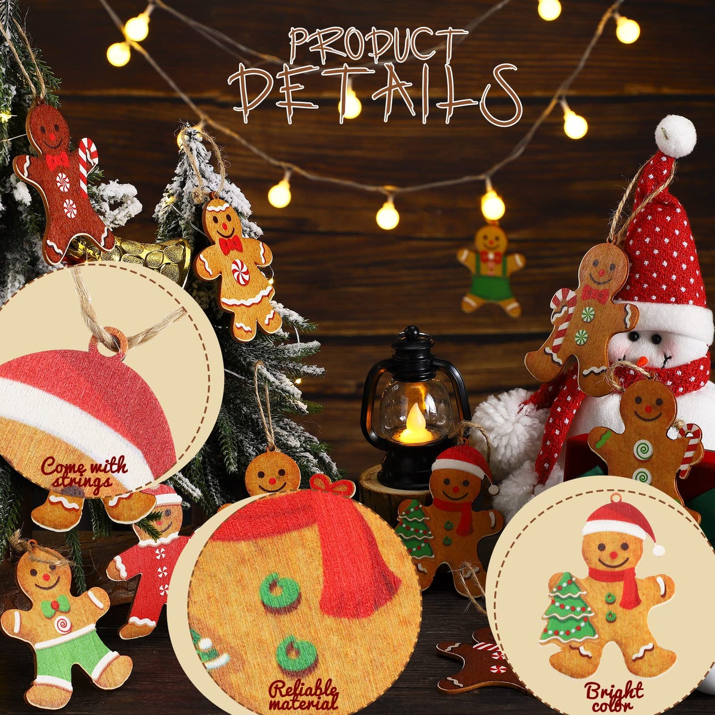 Ferraycle 36 Pcs Gingerbread Christmas Ornaments Christmas Tree Decorations 3 Inch Decorations Wooden Hanging Ornaments for Xmas Tree Home Kitchen Holiday Party Decor(Classic Style,Red)