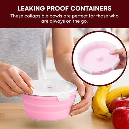 Vdomus Collapsible Food Storage Containers - Leak Proof, Microwave Safe - 40.5oz/1.2L Airtight Silicone Food Containers - Meal Prep Collapsible Bowls with Lids - Set of 3 - Green