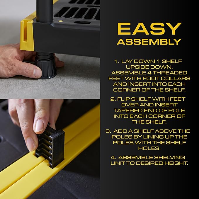 BLACK & YELLOW 5-Tier Heavy Duty Plastic Storage Shelving Unit, 5 Shelves Support up to 100lb/shelf, Organization and Storage, Weather-Resistant Design, Easy Assembly, American Made (72H x 24W x 20D)