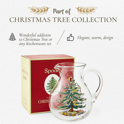 Spode Christmas Tree Glass Pitcher with Handle - Festive Holiday Beverage Server, Seasonal Drinkware for Entertaining, 6 Pint Capacity, Classic Glass Serveware - Celebrate Christmas Traditions