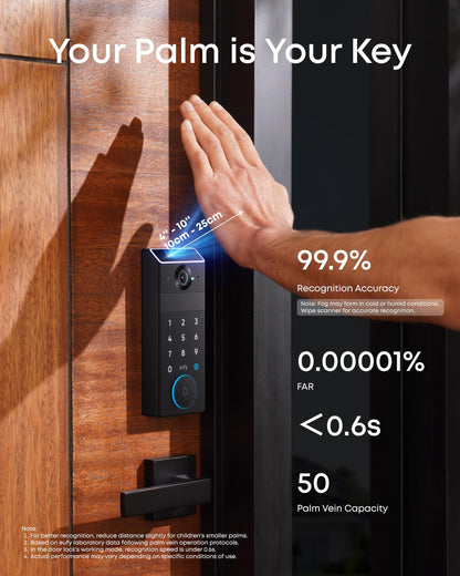 eufy FamiLock E34 Smart Lock with Palm Vein Recognition - Keyless Entry Door Lock for Front Door, Wi-Fi Keypad Deadbolt, ANSI/BHMA Grade 1, Auto Lock, Voice Control, IP65 Waterproof, No Monthly Fee