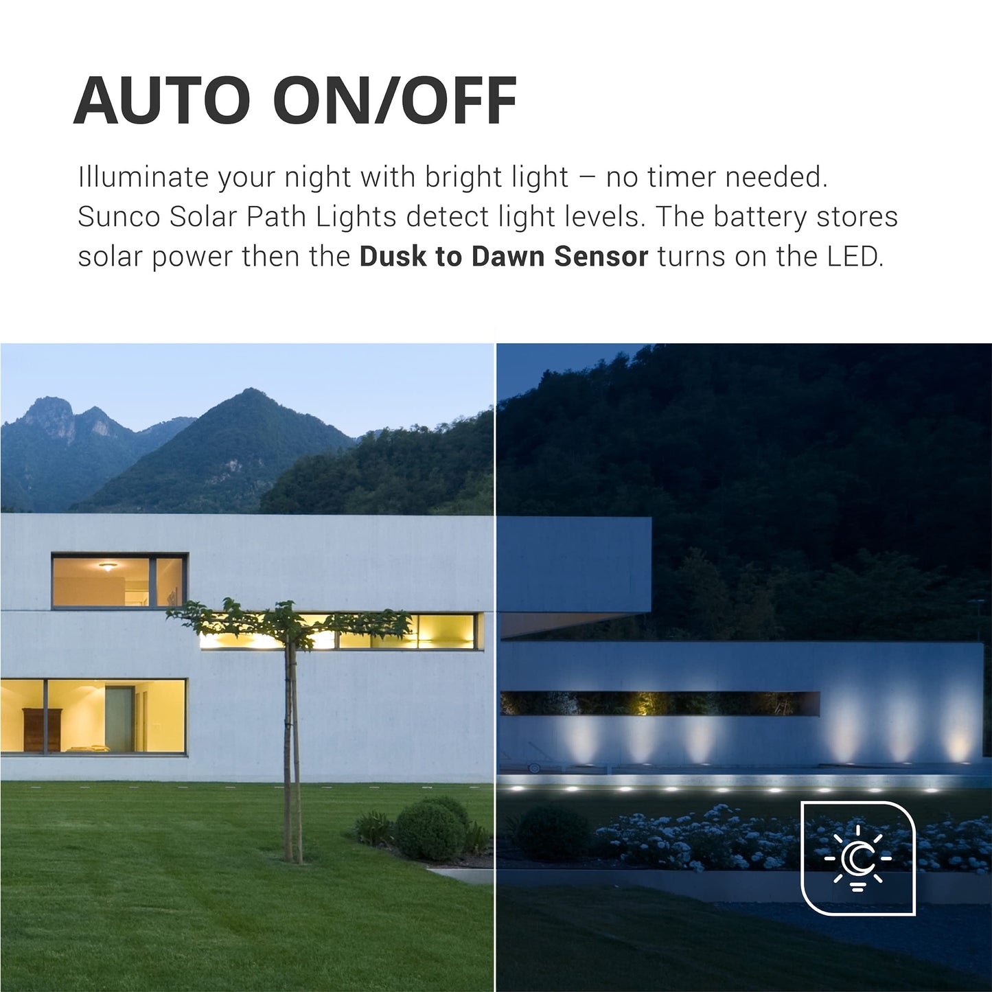 Sunco 12 Pack Solar Lights Outdoor Garden LED, Waterproof Landscape Pathway Light Fixture, Dusk to Dawn, Yard Patio Ground Lights, Deck, Cross Spike Stake, 7000K Diamond White.