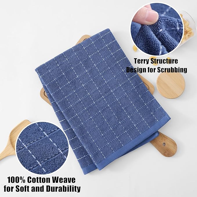 Homaxy 100% Cotton Terry Kitchen Towels, Checkered Designed, Soft and Super