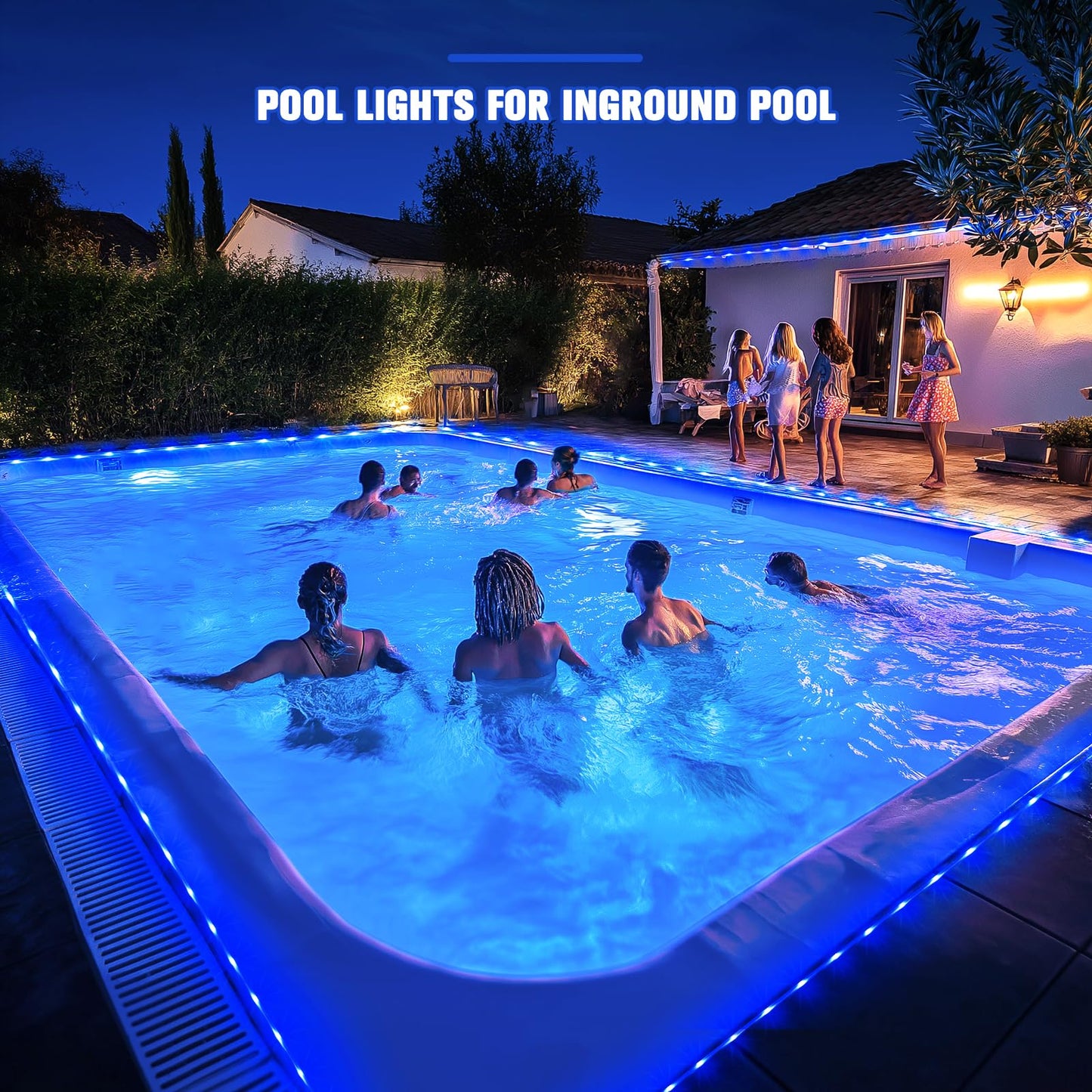 JMEXSUSS 200 LED Pool Accessories Solar Rope Lights Outdoor, 72ft IP 65 Outdoor Waterproof Solar Pool Lights with 8 Modes, Blue Solar Christmas Lights for Trampoline Fence Yard Walkway Christmas