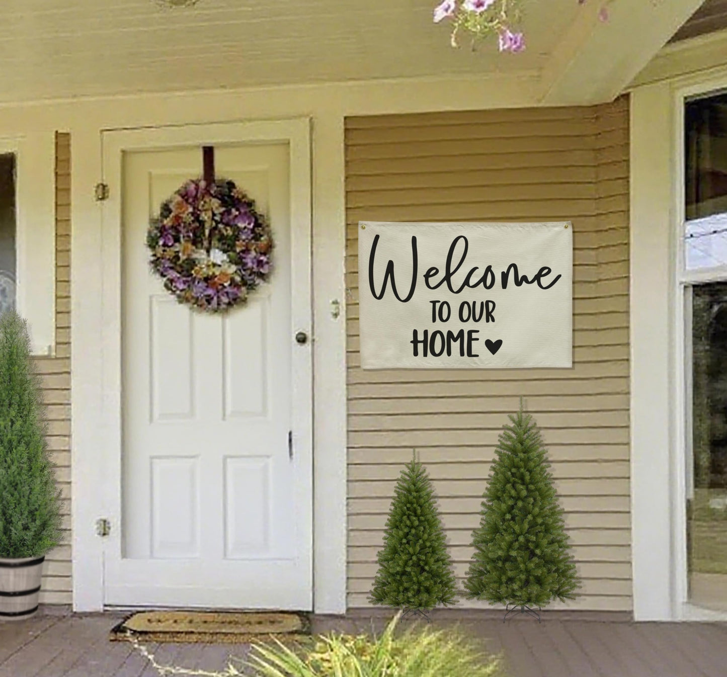 Welcome Party Wall Decor-Home Party Sign Decor-Rectangular Canvas Banner-Entryway Outdoor Garden Front Door Flag-Retirement Housewarming Wedding Birthday Christmas Gift-Welcome to Our Home