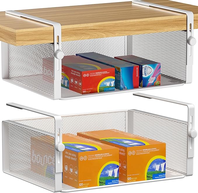 2Pack Under Shelf Basket Organizer, Adjustable Hanging Holder