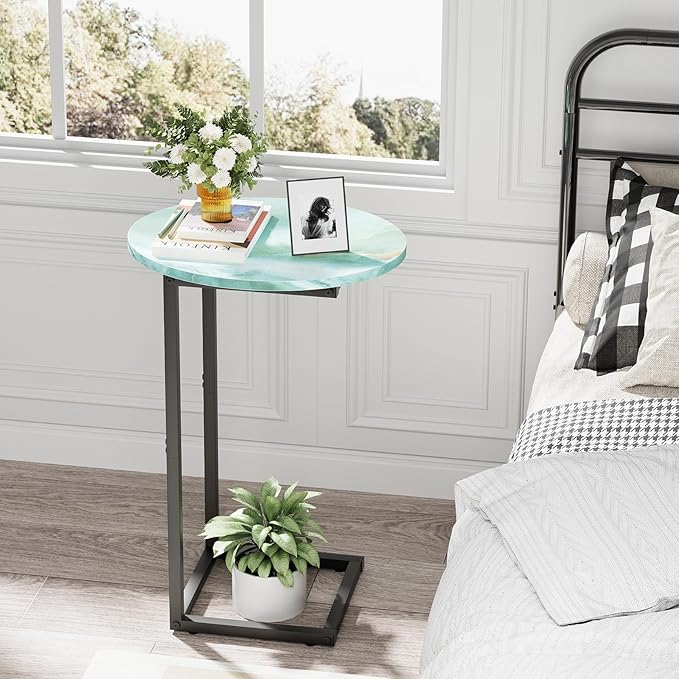 C Shaped End Side Table, Small Oval Couch Sofa Table