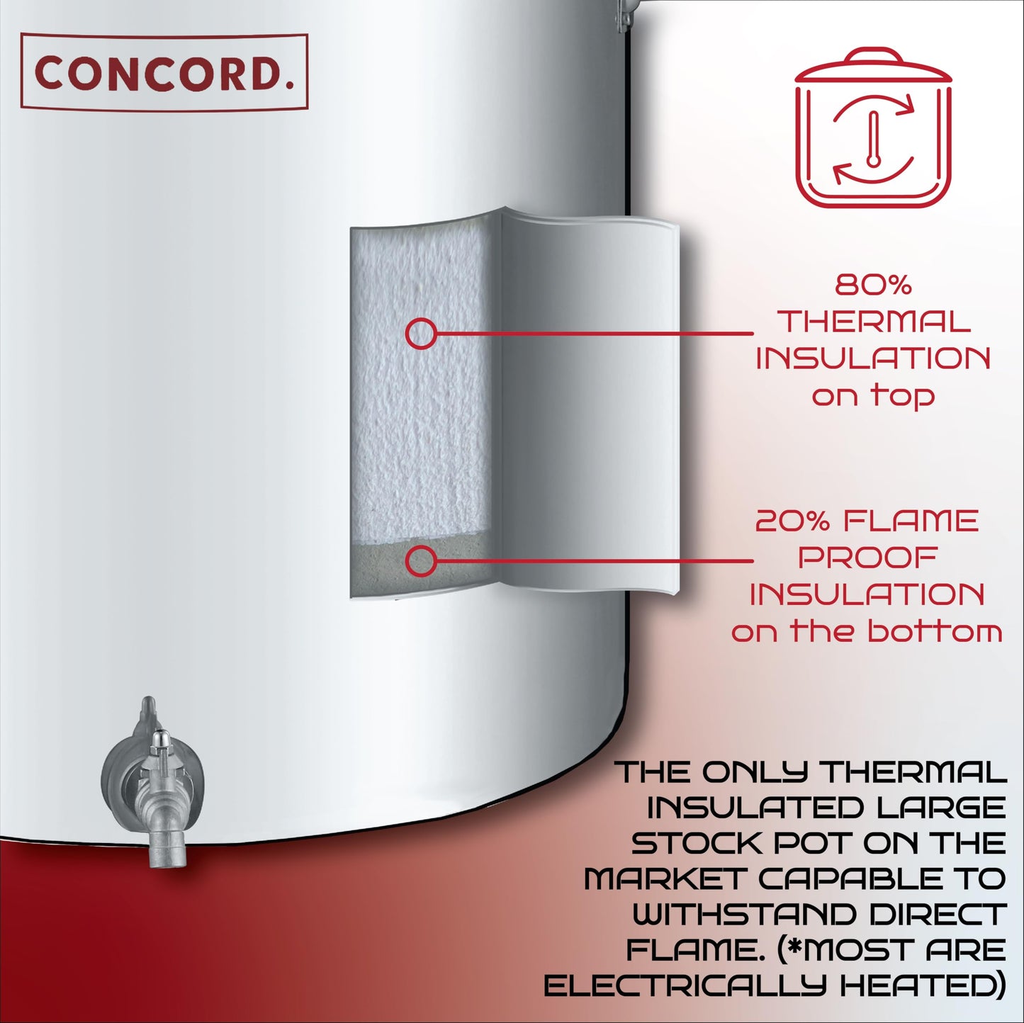 Concord Stainless Steel S Series Insulated Double Wall Stock Pot. Outdoor Kettle, great for temperature retention (40 Quart)