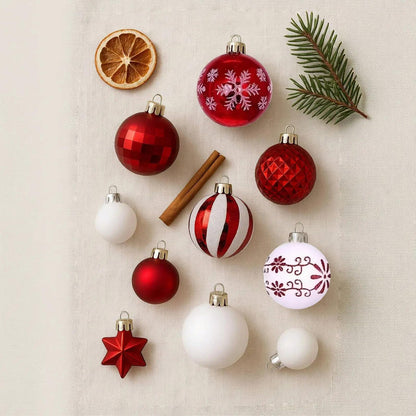 Zhticisic 44Pcs Plastic Christmas Tree Decorations Set,Shatterproof Hanging Xmas Ball Decorations for Holiday Decor(Red White)