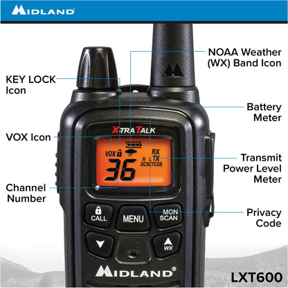 Midland LXT600VP3 36 Channel FRS Two-Way Radio - Up to 30 Mile Range Walkie Talkie - Black (Pack of 6)