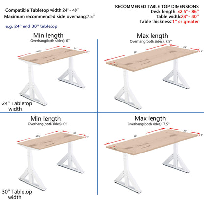 VWINDESK VJ205 Electric Height Adjustable Sitting Standing Desk Frame Sit Stand - Dual Motors 3 Stages Motorized Desk Base Only, White