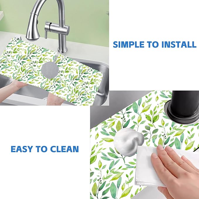 Tropical Eucalyptus Leaves Kitchen Sink Splash Guard Mat Absorbent Fast Drying