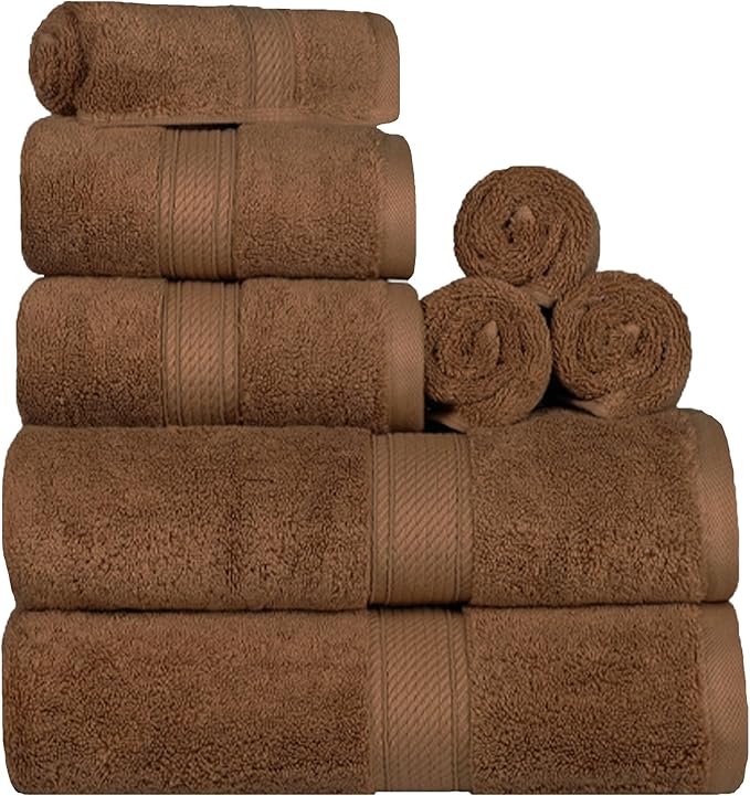 SUPERIOR Egyptian Cotton Pile 8 Piece Towel Set, Includes 2 Bath, 2 Hand