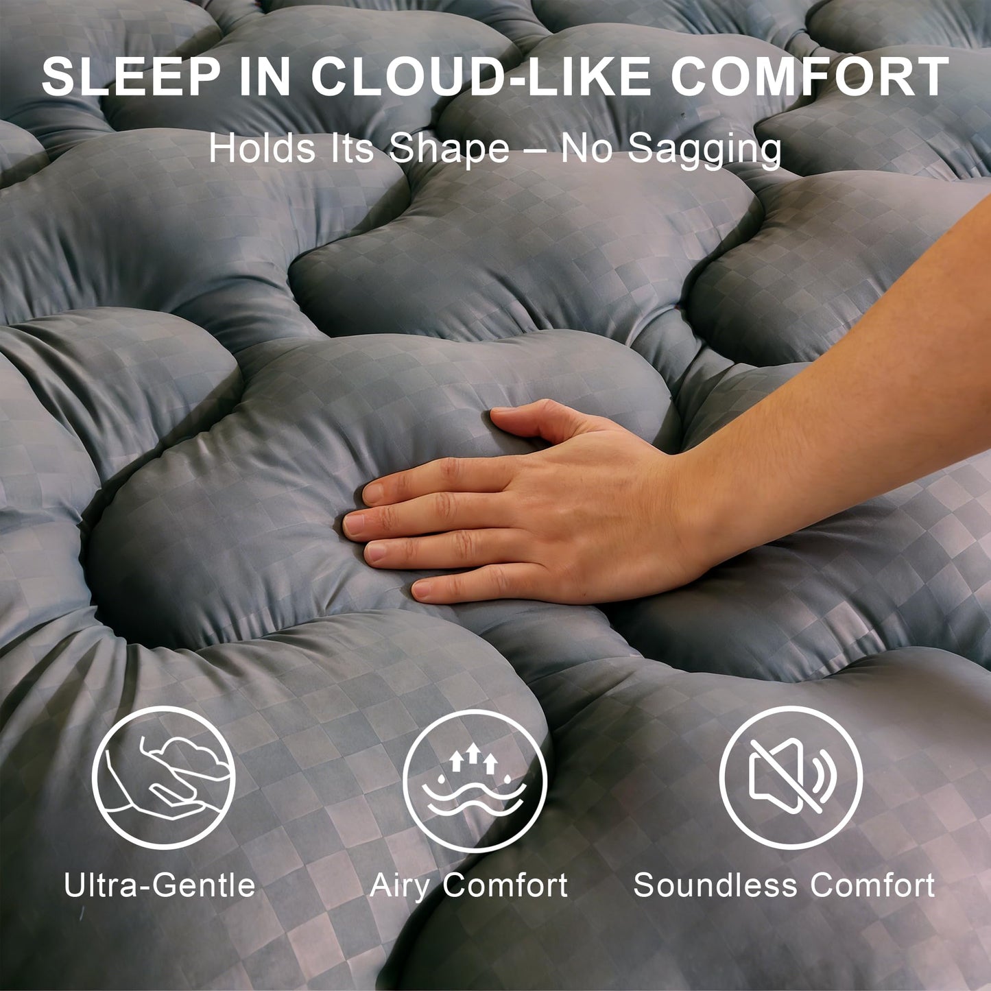 3In Extra Thick Mattress Topper Cooling Pillow Top Airflow Design for Hot Sleepers, Soft Comfort & Supportive, Pressure-Relieving Pad for Back & Side Sleepers, Easy Setup & Wash, Queen 60”*80”